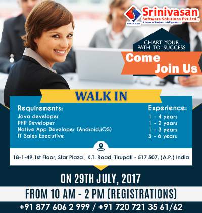 Walk In@Srinivasan Software Solutions Pvt Ltd Tirupati