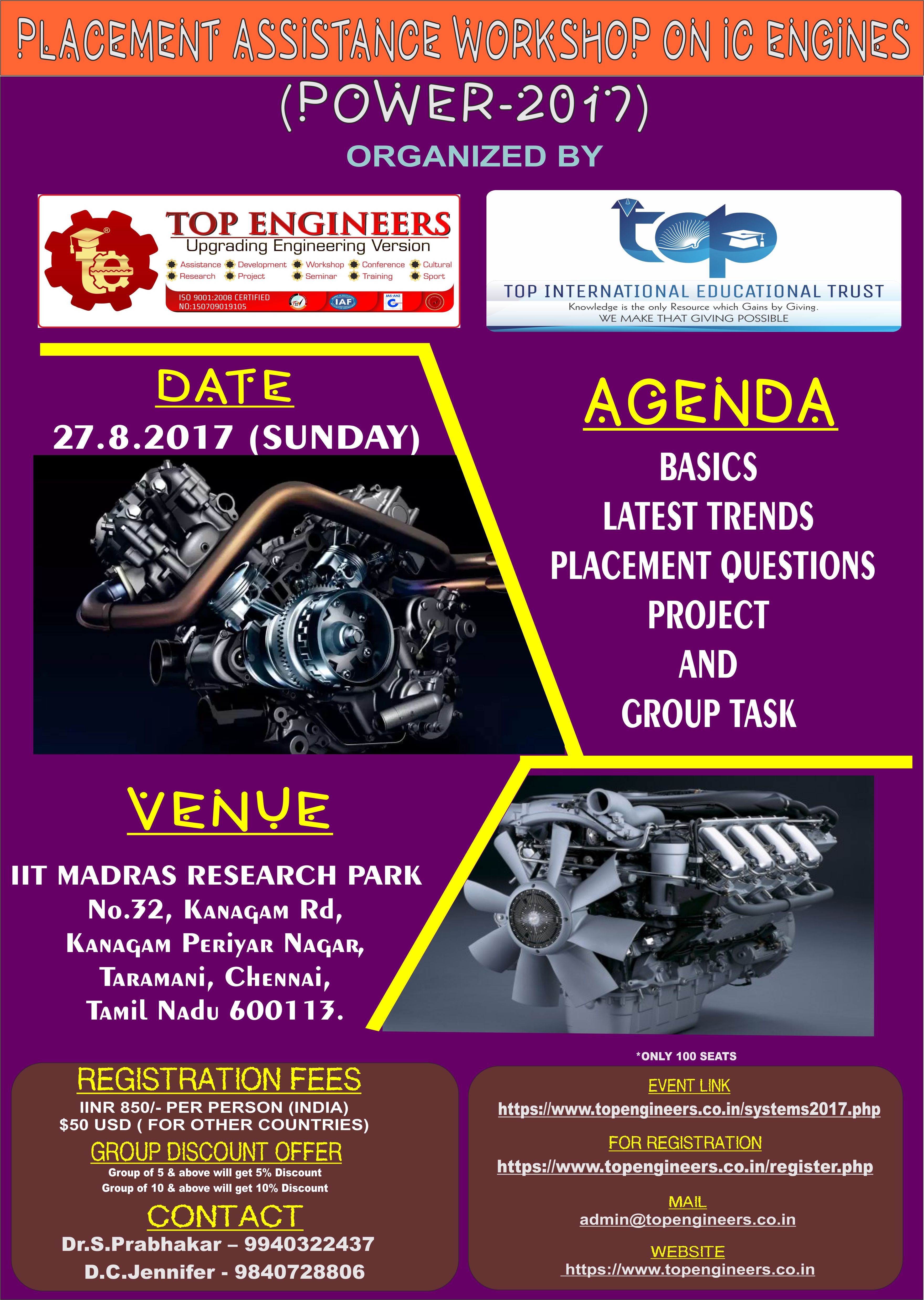 PLACEMENT ASSISTANCE WORKSHOP ON IC ENGINES (POWER-2017)