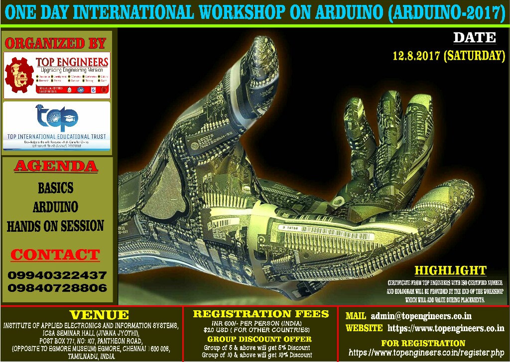 ONE DAY INTERNATIONAL WORKSHOP ON ARDUINO (ARDUINO-2017)