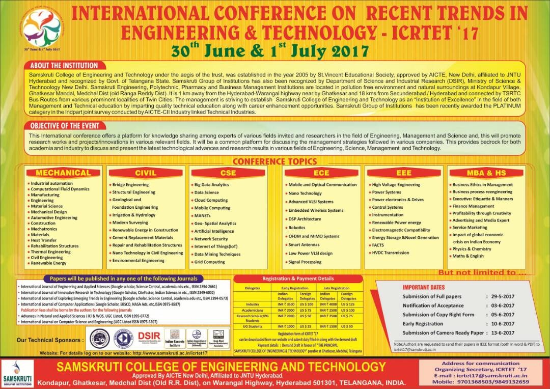1st International Conference on Recent Trends in Engineering & Technology, ICRTET’17